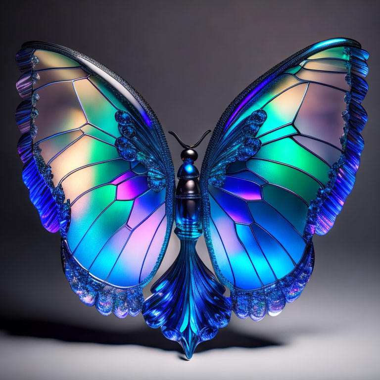 Iridescent Blue Butterfly with Stained-Glass-Like Wings