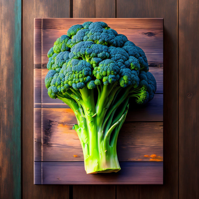 Fresh Broccoli on Striped Wooden Board under Soft Lighting