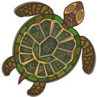 Ornate Turtle Illustration with Mandala Patterns in Gold and Teal