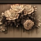 Metallic Floral Art: Gold and White Flowers in Shadowbox Frame