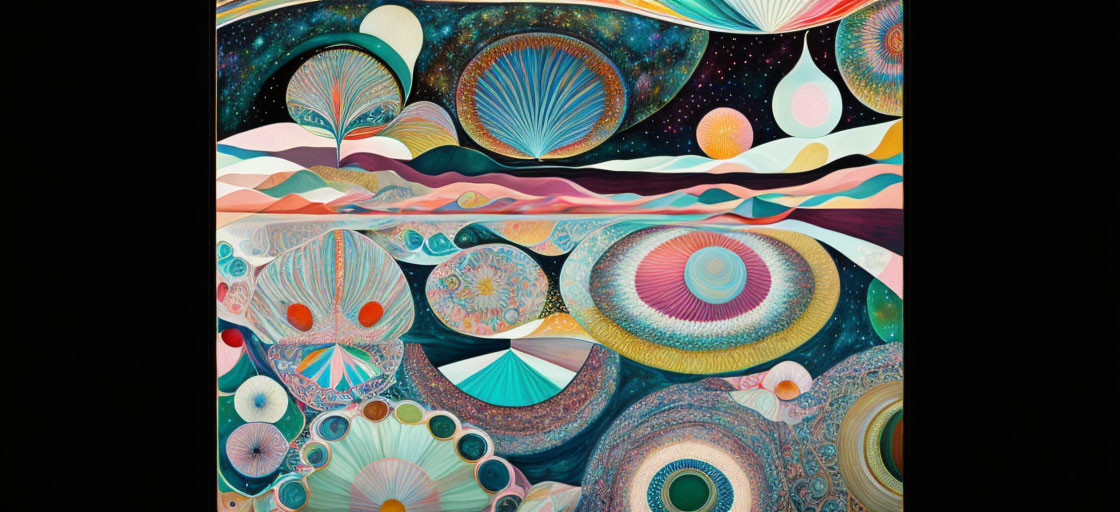 Colorful Abstract Art: Swirling Patterns, Celestial Motifs, Varied Textures