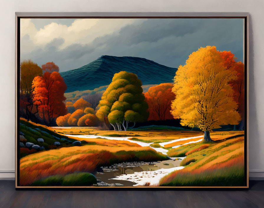 Framed Landscape Painting: Vibrant Autumn Scene