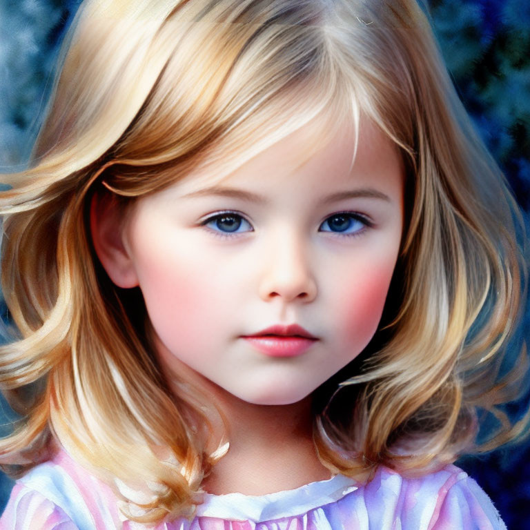 Blonde Girl Digital Portrait with Blue Eyes and Rosy Cheeks