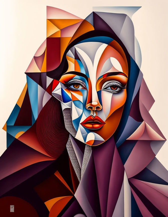 Colorful Cubist Woman Portrait with Geometric Shapes