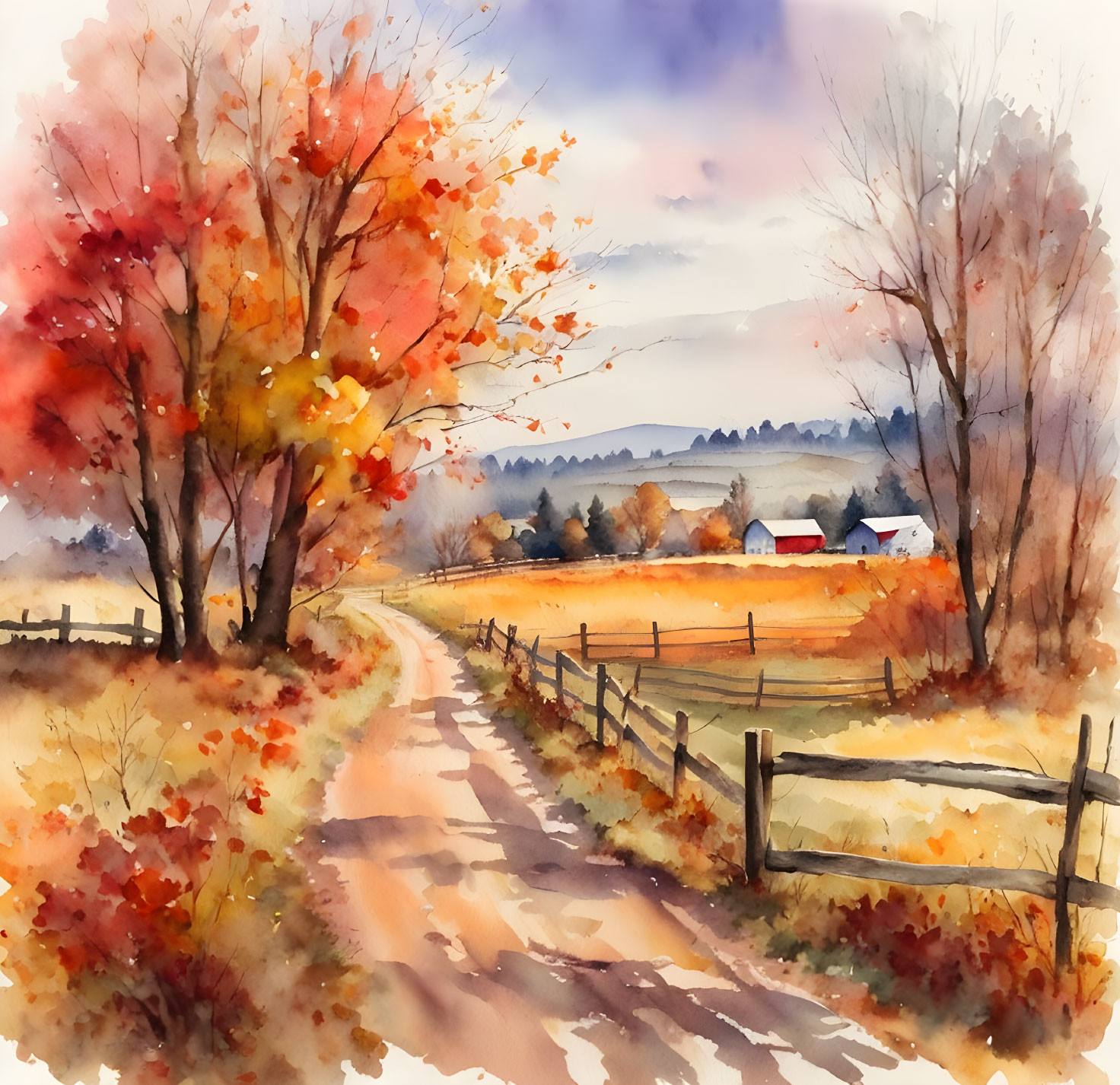 Serene autumn scene with colorful trees and cottage