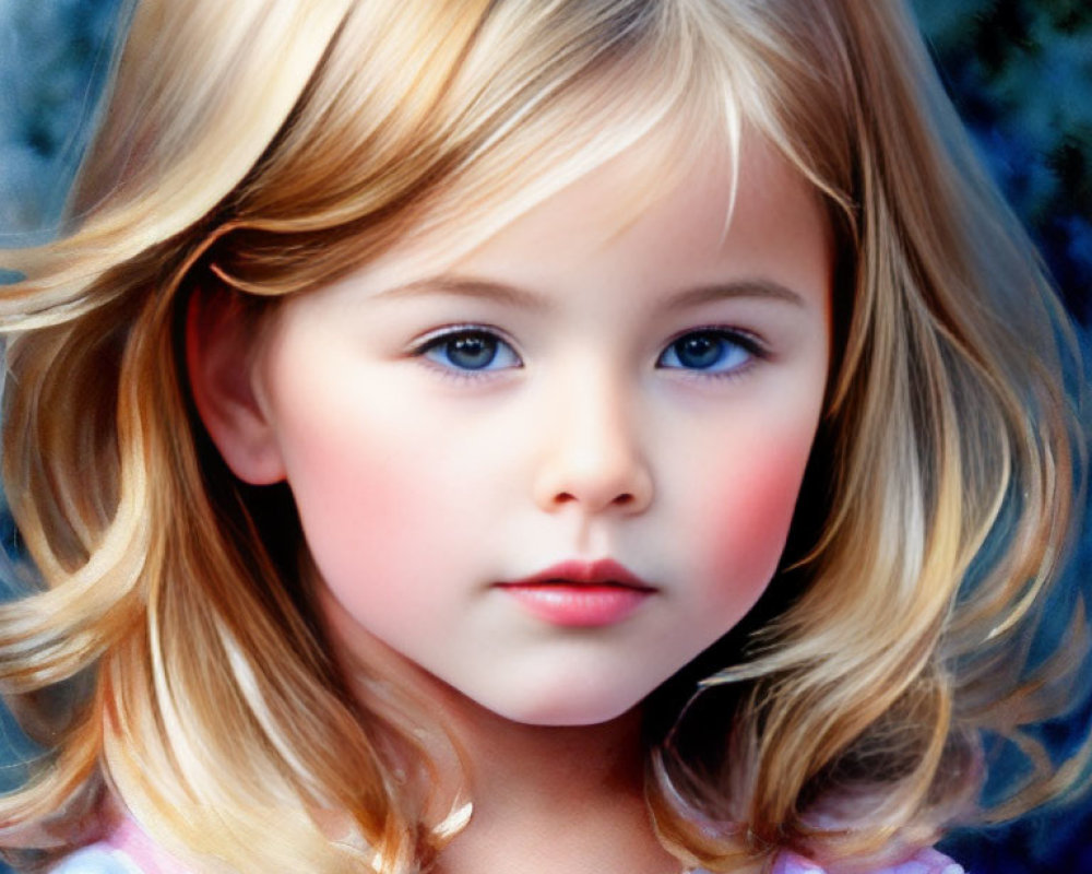 Blonde Girl Digital Portrait with Blue Eyes and Rosy Cheeks