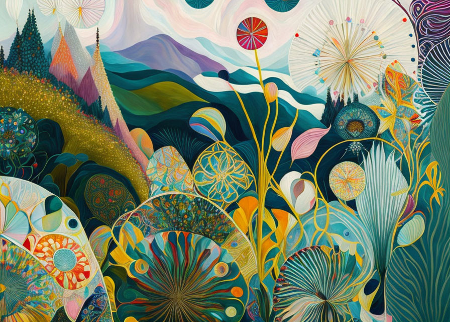 Colorful Stylized Painting of Whimsical Landscapes