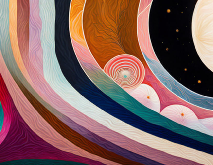 Colorful Abstract Waves Flowing into Night Sky with Stars