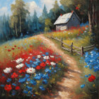 Scenic path to cottage in vibrant oil painting