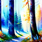 Colorful Autumn Forest Path Watercolor Painting