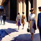 Elegantly Dressed People Walking on Sunny City Street