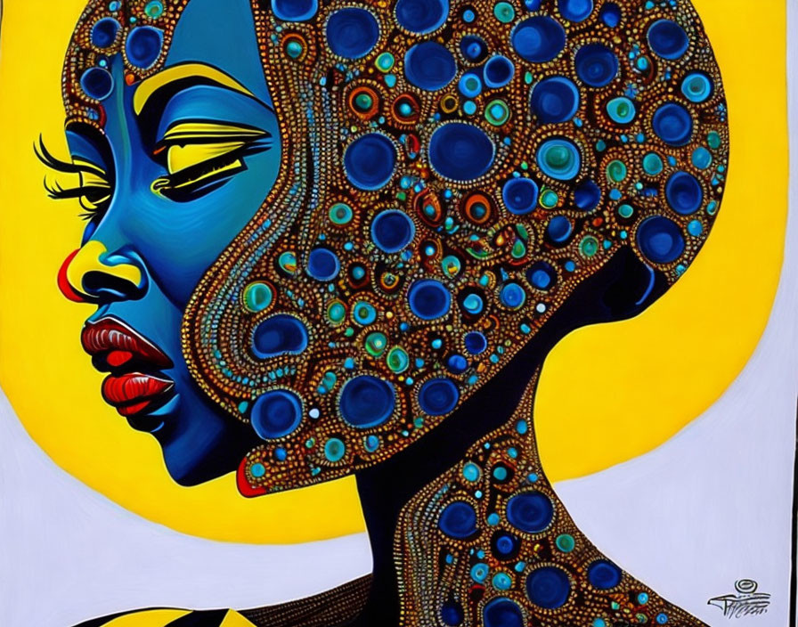 Colorful Stylized Woman Painting in Yellow, Blue, Black, and Red