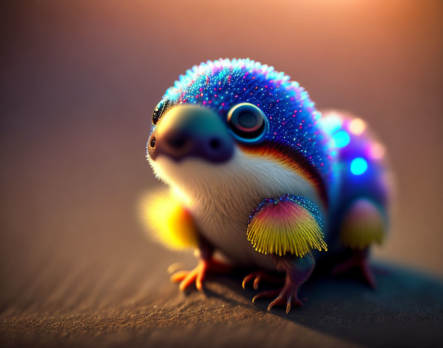 Colorful fantastical creature with bird and reptile features in warm lighting