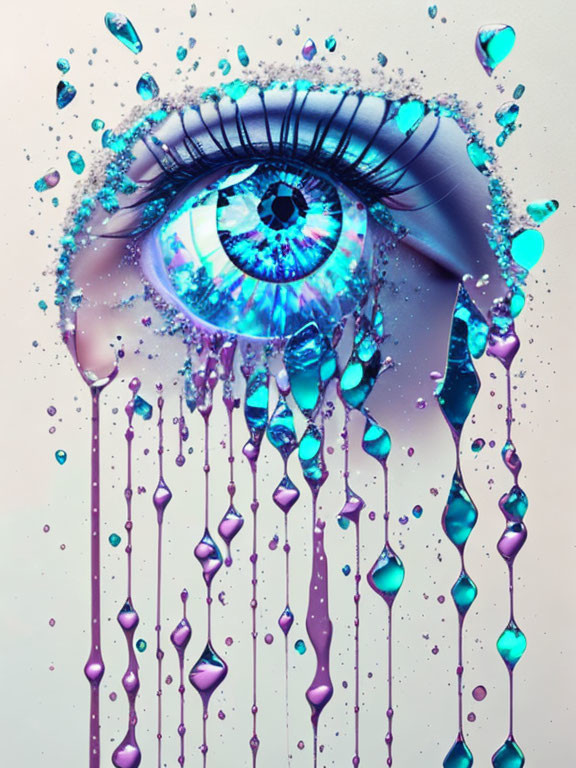 Vibrant blue eye with sparkles in surreal setting