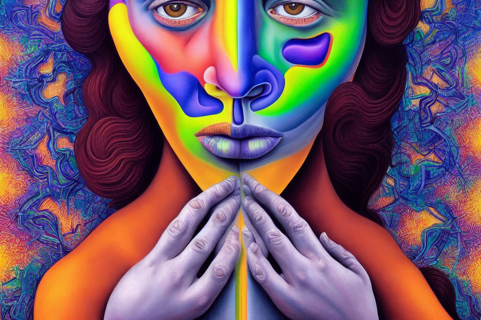 Colorful Psychedelic Portrait of Woman with Abstract Patterns