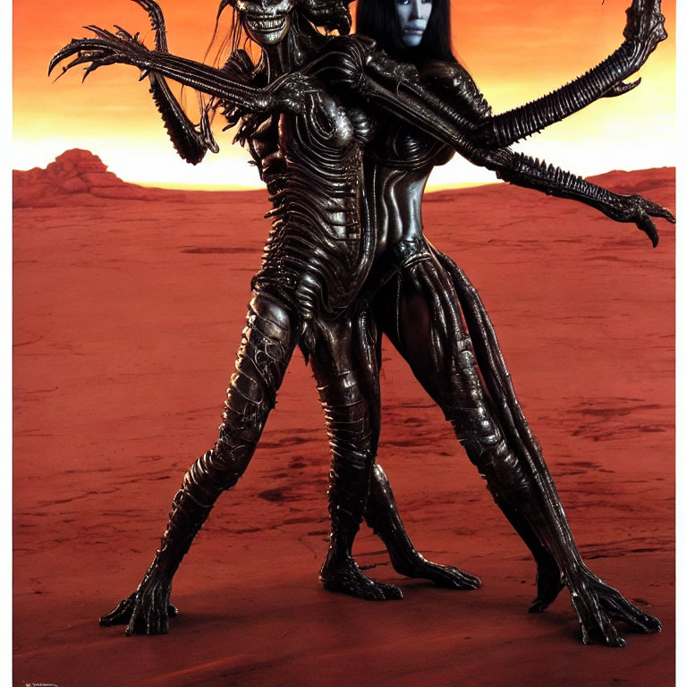 Glossy Exoskeleton Humanoid Alien on Red Alien Landscape