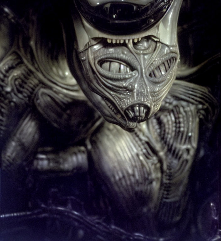 Detailed Close-Up of Glossy Alien Creature with Biomechanical Features