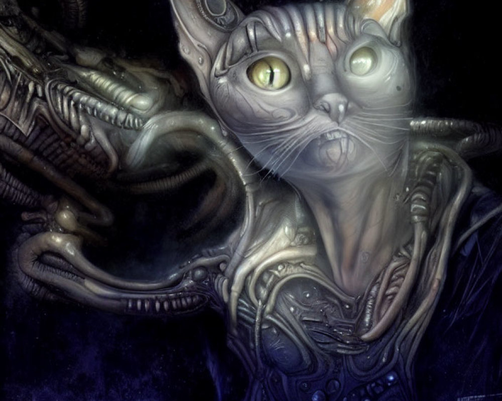 Mechanical and organic cat art inspired by Alien franchise