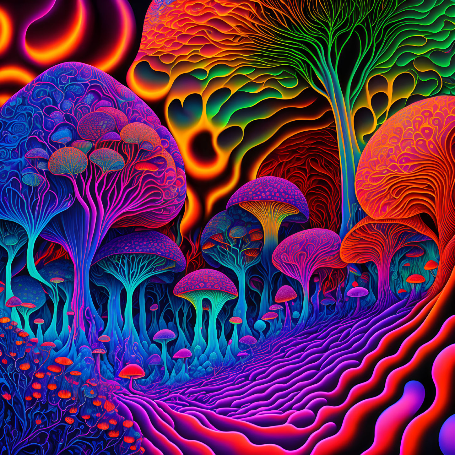 Colorful Psychedelic Mushroom Illustration with Neon Colors