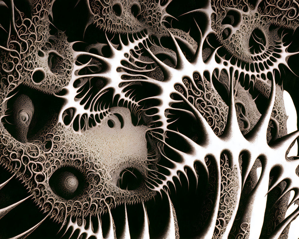 Metallic Fractal Design with Spiral Patterns and Organic Shapes