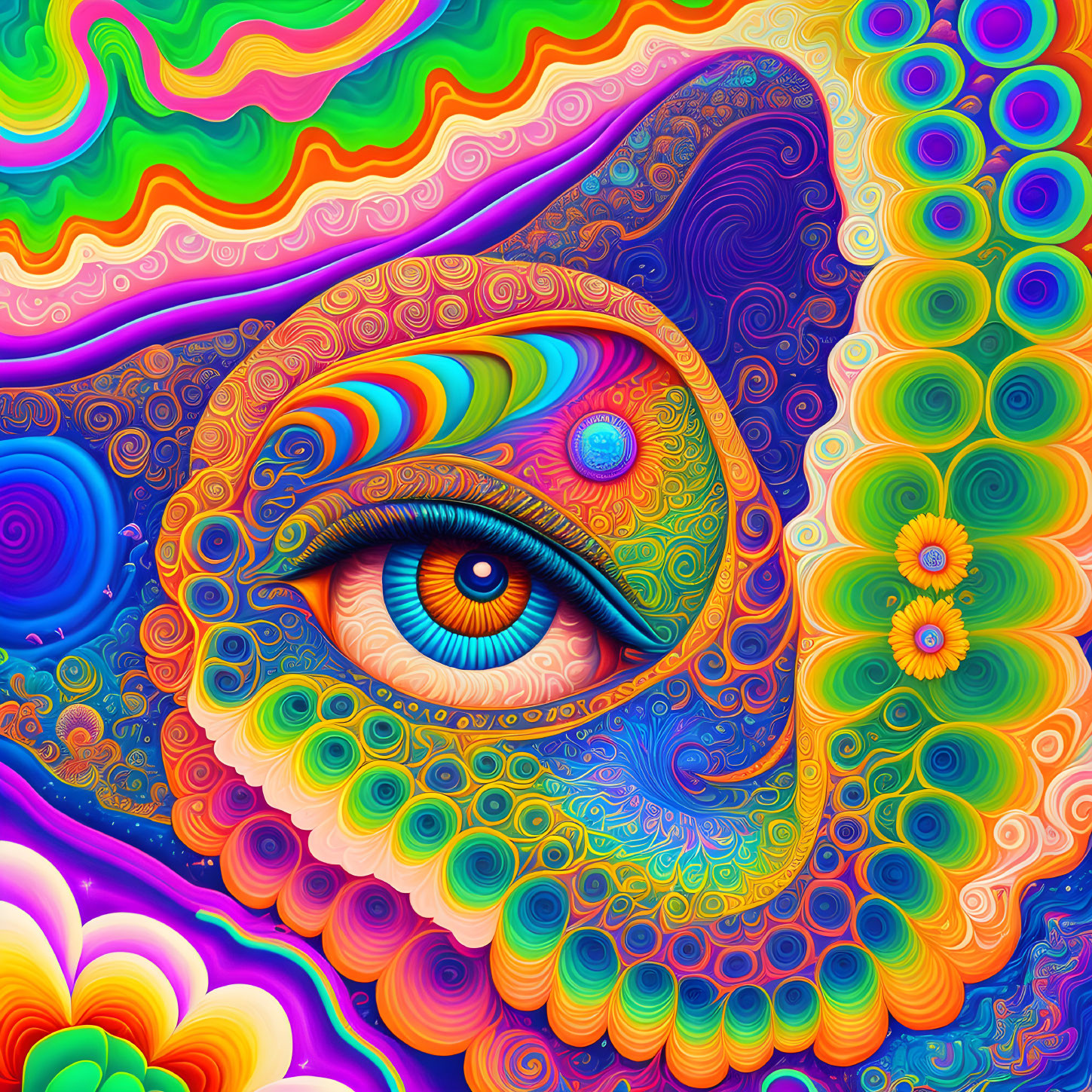 Colorful Psychedelic Eye Artwork with Detailed Patterns