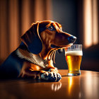 Brown and Black Dachshund Next to Pint of Beer on Wooden Surface