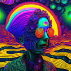 Colorful Psychedelic Portrait with Neon Palette & Spiral Sunglasses