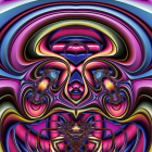 Colorful digital artwork of a dog with soulful eyes and psychedelic background