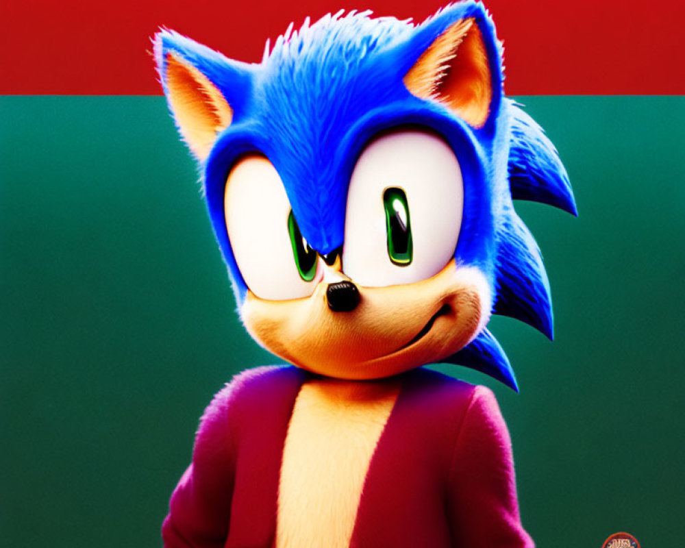 3D Sonic the Hedgehog illustration with blue fur and red shirt