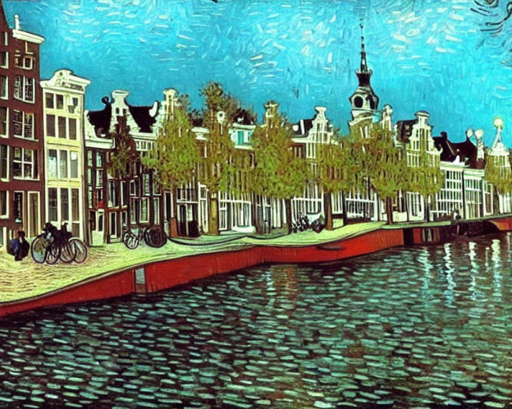 Canal in Amsterdam with Dutch buildings and bicycles