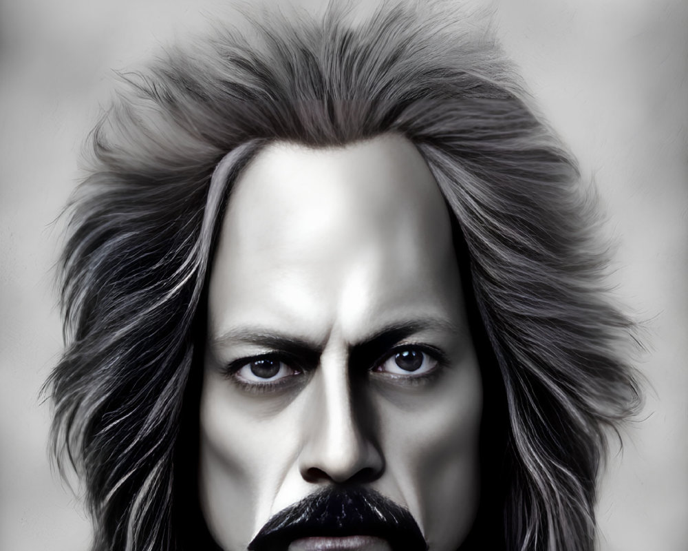 Detailed digital portrait of stern-faced person with intense eyes and dark mustache