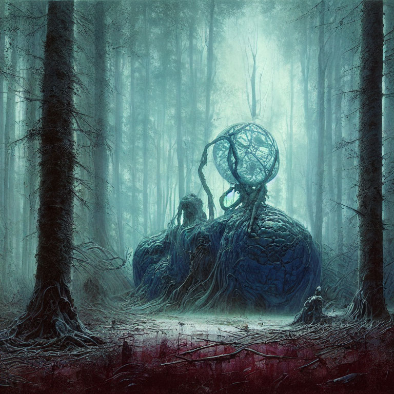 Ethereal giant creature in mystical forest scene