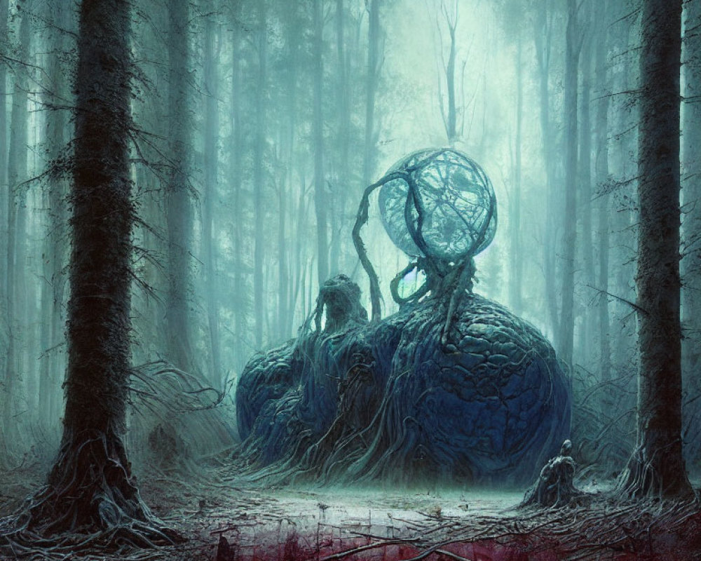 Ethereal giant creature in mystical forest scene