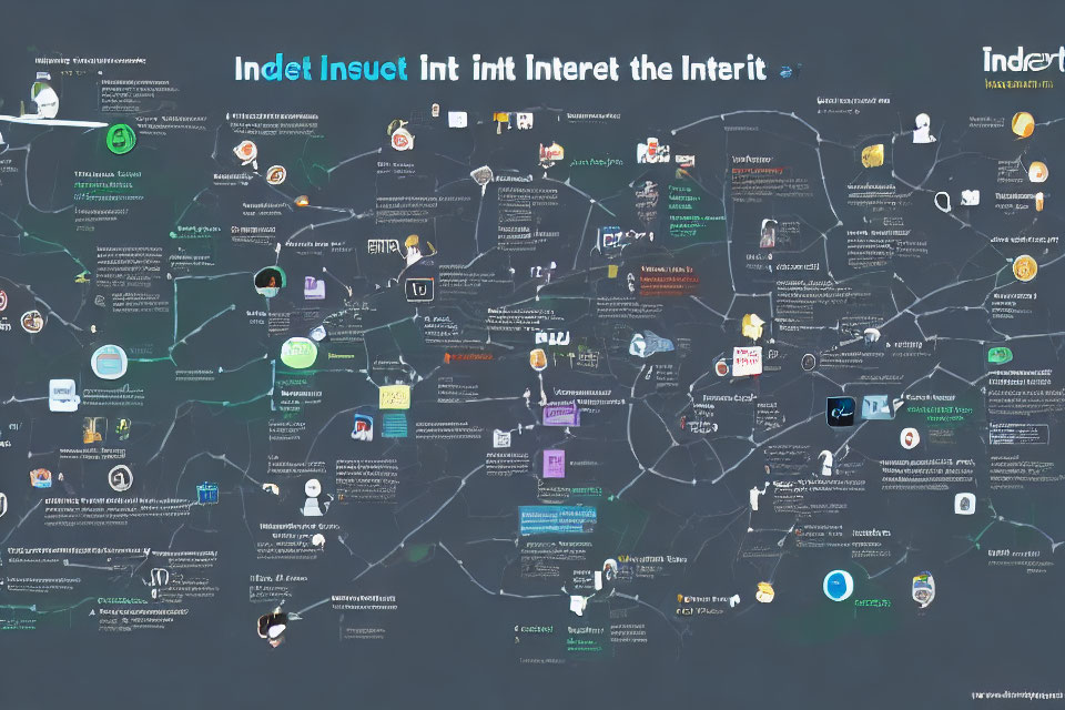 Interconnected Infographic Map with Nodes and Logos depicting Networks