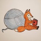 Red Fox Reading Book on Beige Background