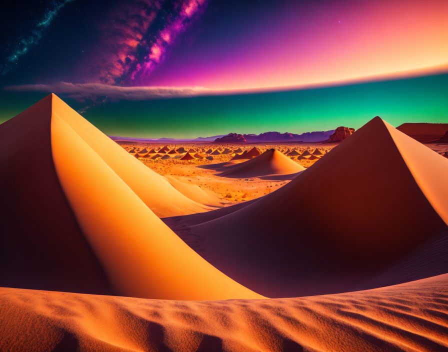 Vibrant Twilight Sky Over Sharp Sand Dunes