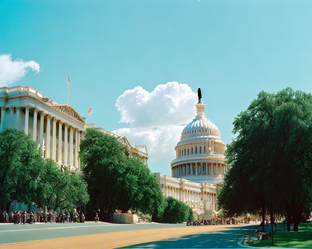 Sunny Day at U.S. Capitol Building with Green Trees