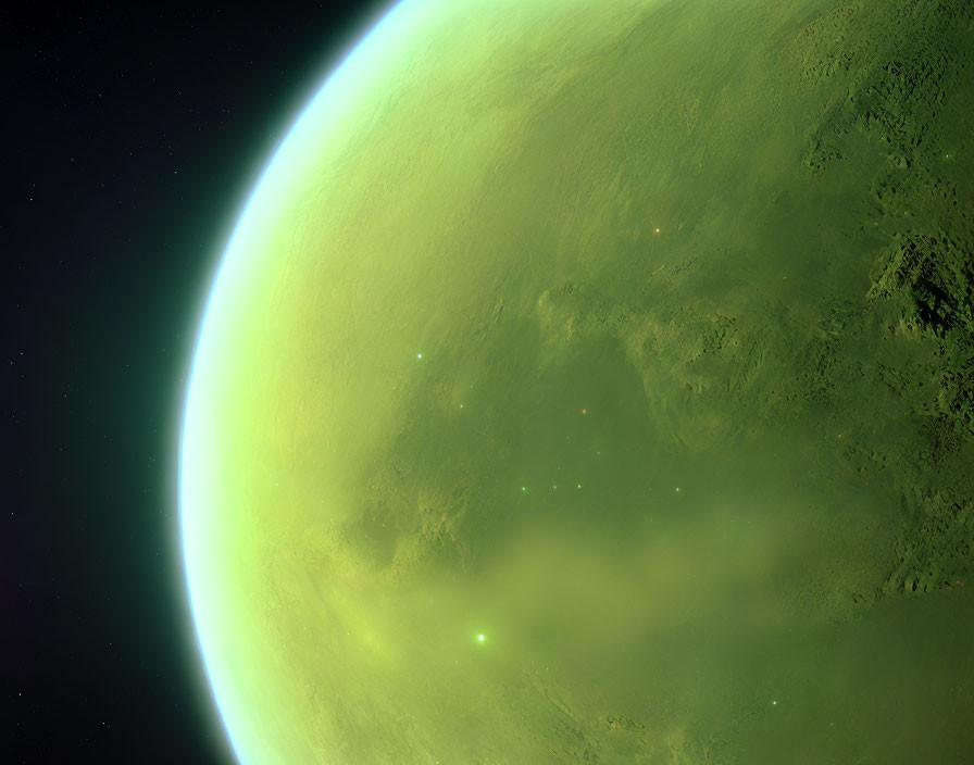 Detailed Image: Greenish Planet with Topographical Features