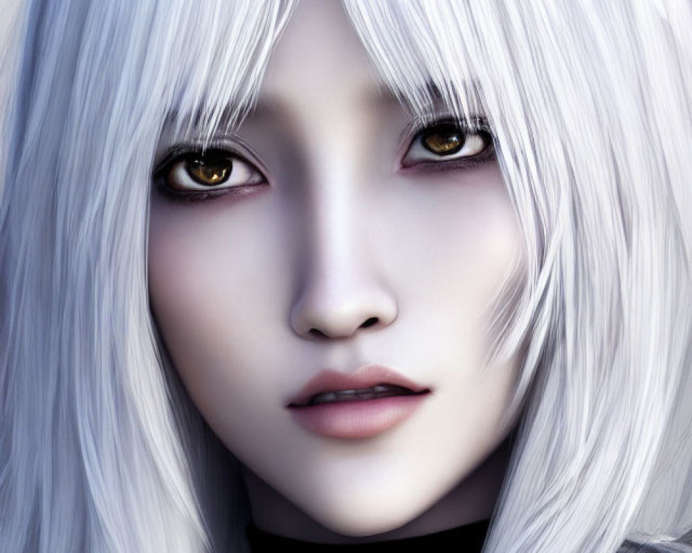 Character with Long White Hair and Golden Eyes in Black Choker