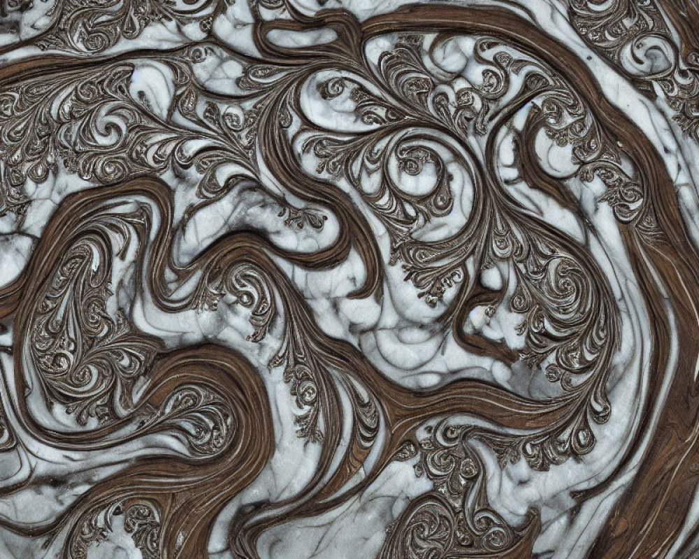 Brown and White Swirling Marble Pattern with Ornate Details