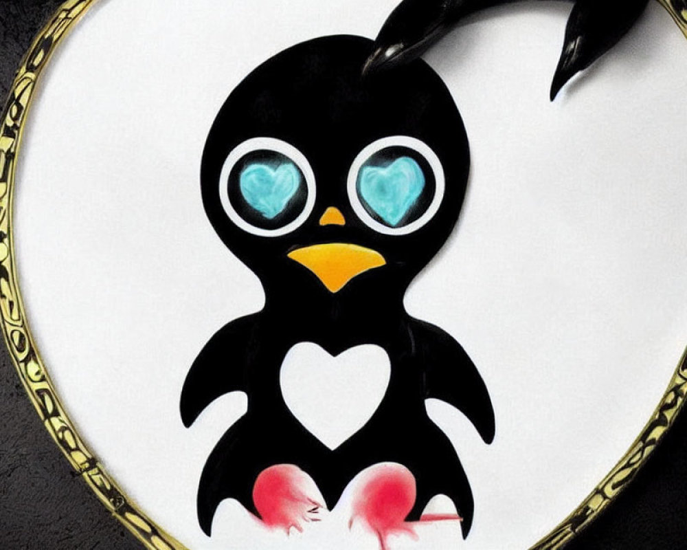 Adorable penguin cartoon with heart-shaped body and frame