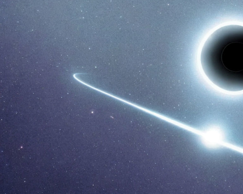 Celestial scene: Black hole with accretion disk and star bending light.