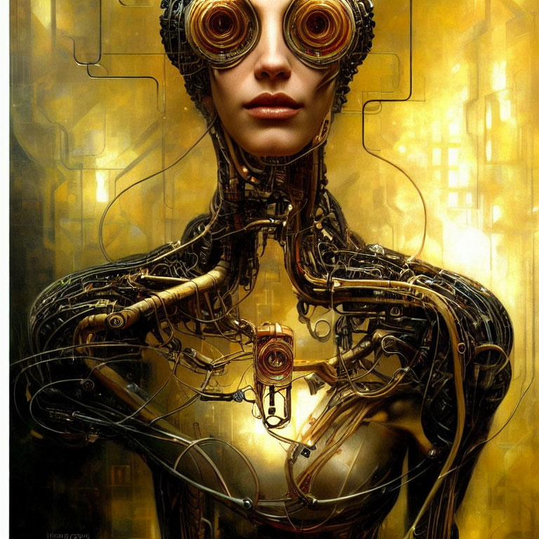 Female android artwork with exposed wiring and cyberpunk aesthetic