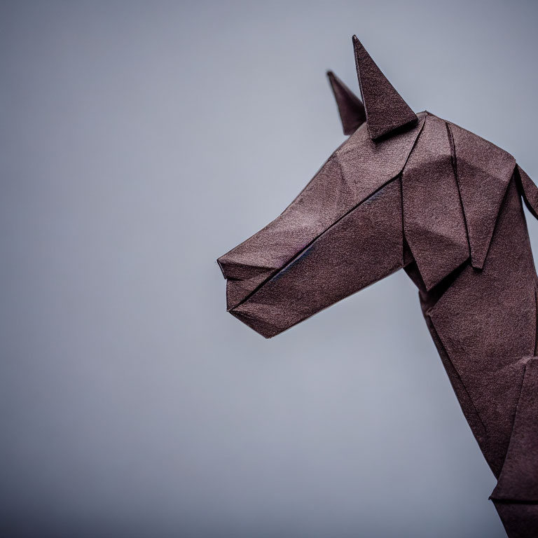 Brown Origami Horse Head Close-Up with Blurred Background