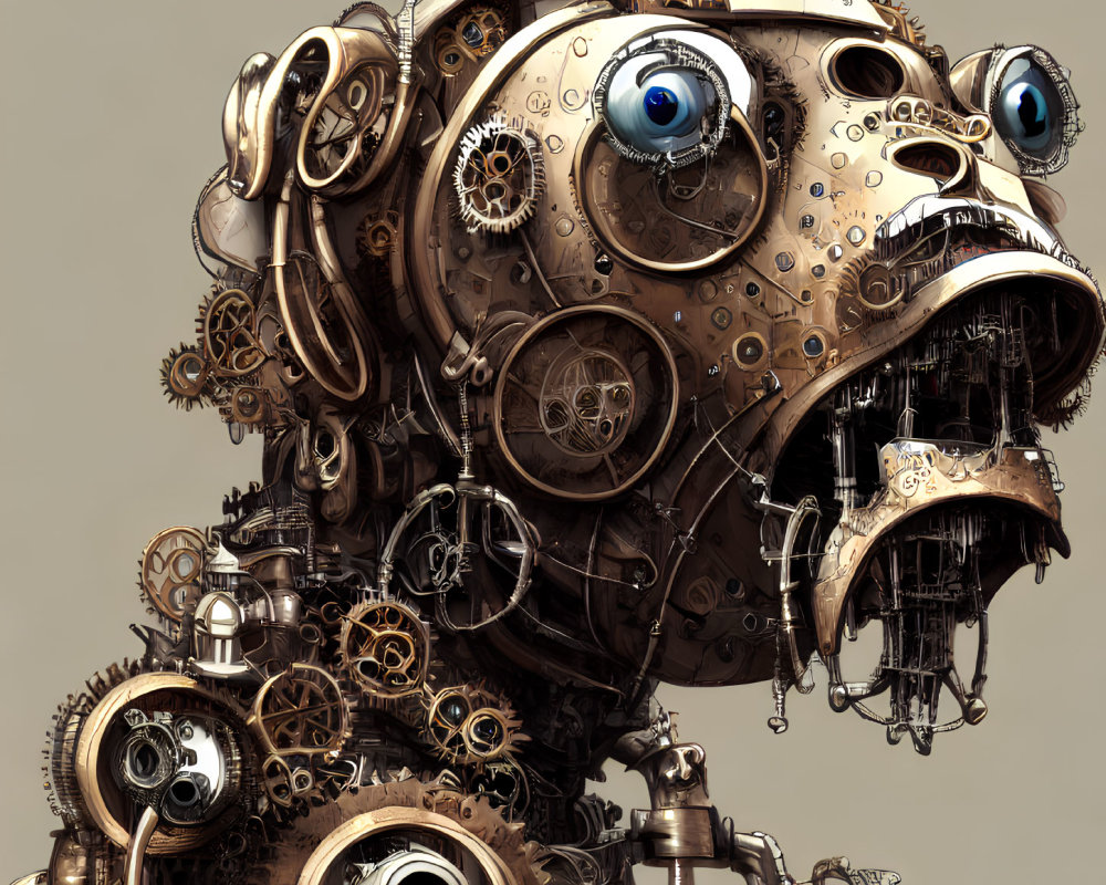 Detailed Steampunk Robot with Gears and Round Eyes