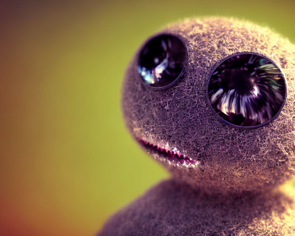 Furry round creature with black eyes and smiling mouth on gradient background