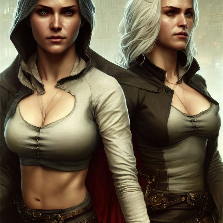 White-Haired Female Characters in Medieval Clothing Artwork