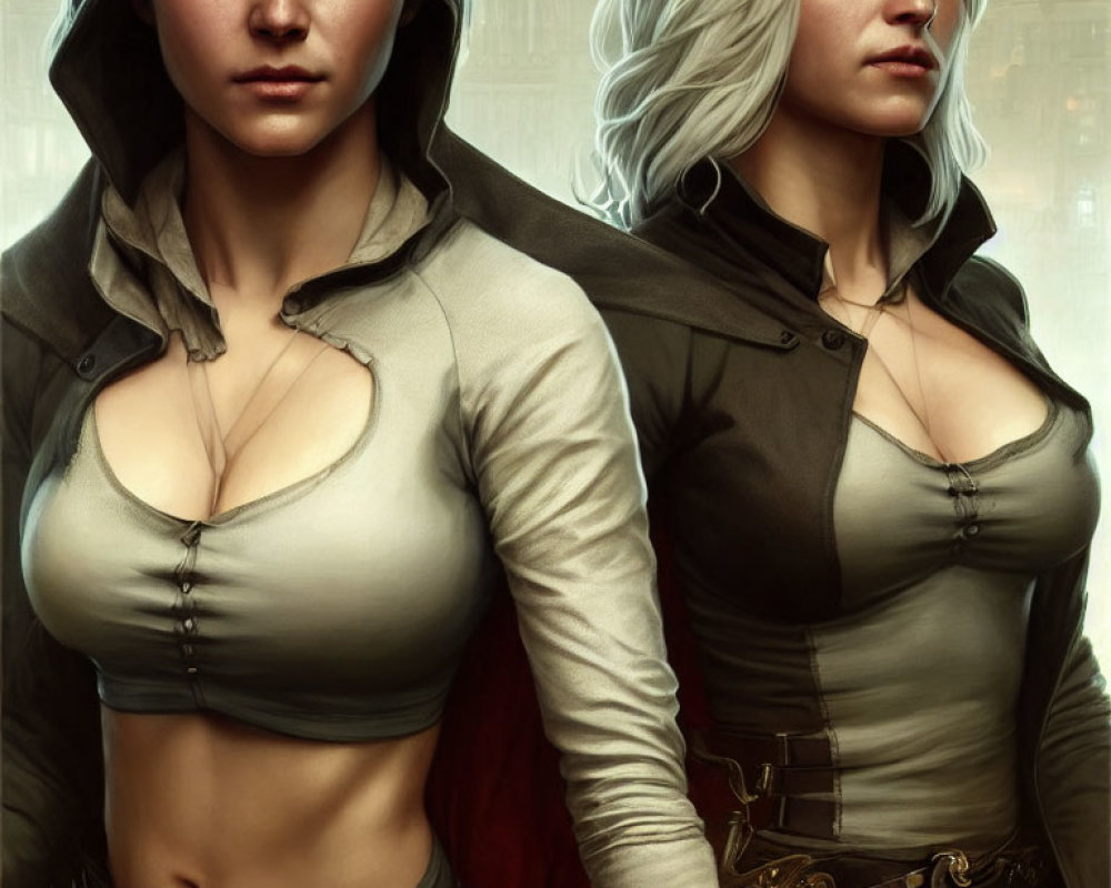 White-Haired Female Characters in Medieval Clothing Artwork