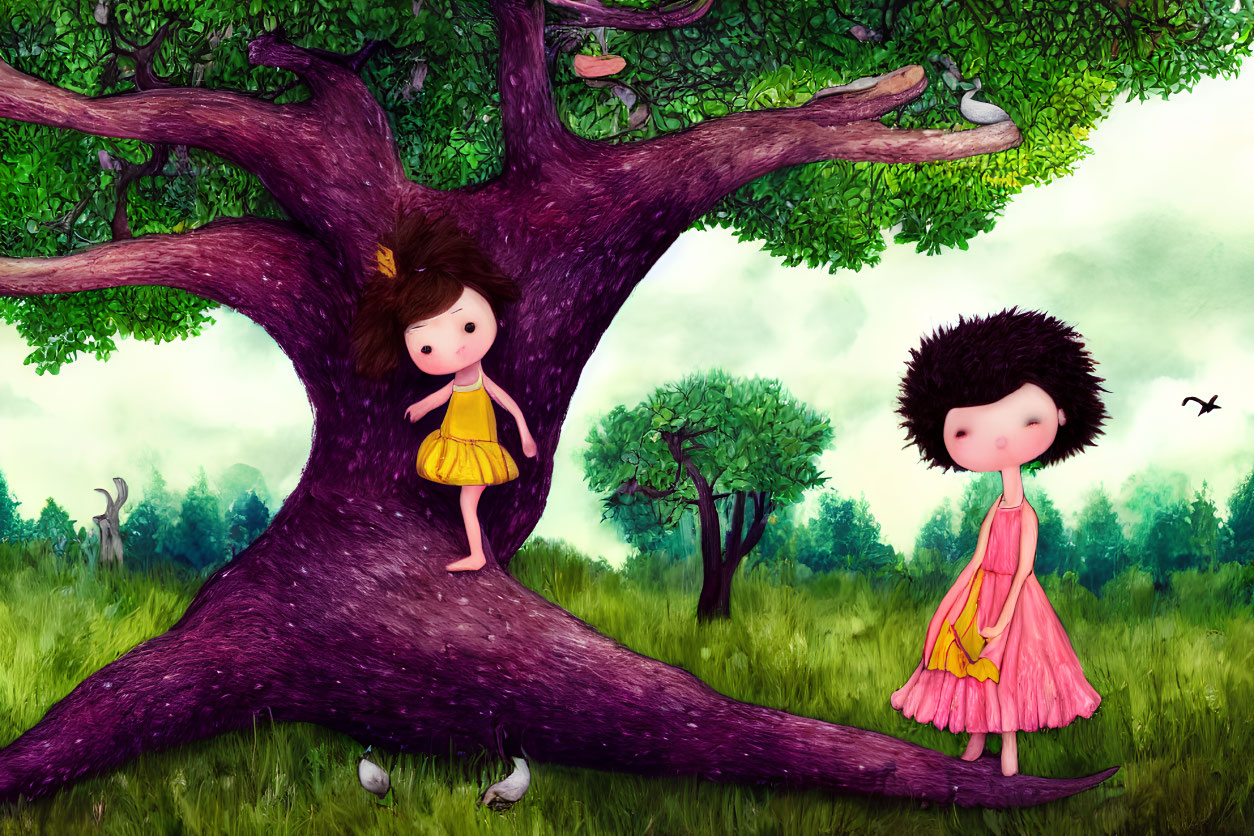 Illustrated Children with Spiky Hairdos in Nature Scenery