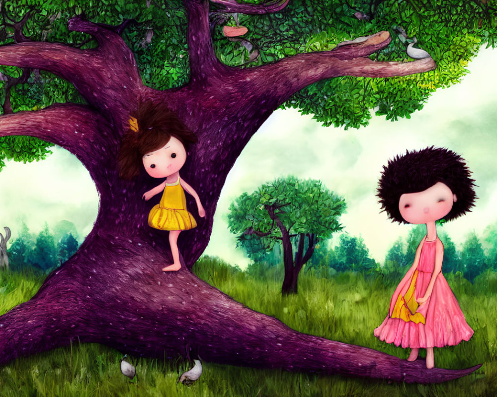 Illustrated Children with Spiky Hairdos in Nature Scenery